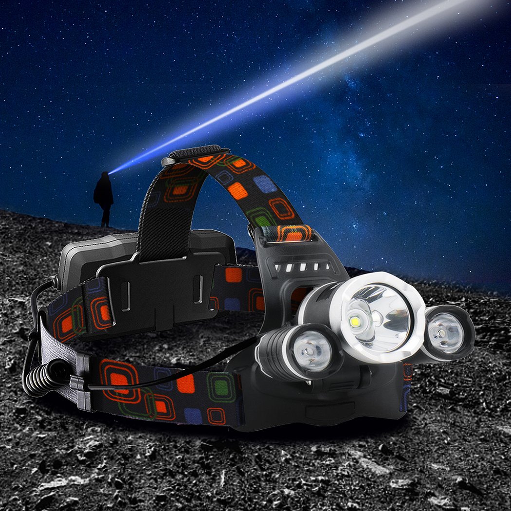 LED Outdoor Headlamp featuring a CREE T6 LED, adjustable strap, and USB charging port, ideal for camping and outdoor activities.